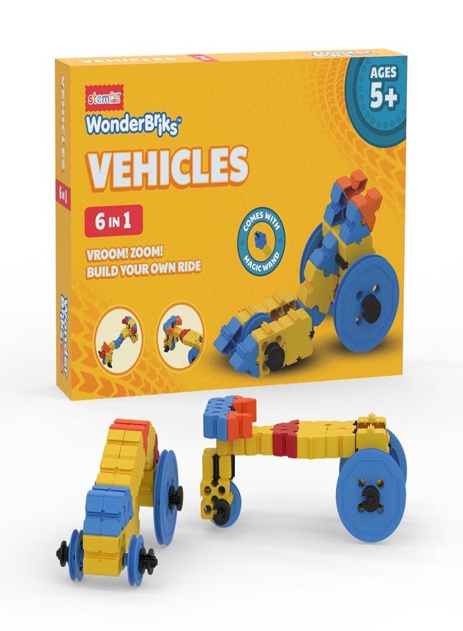 WONDER BRIKS WONDERBRIKS™ Vehicles - Build 6 Land Vehicles (Ages 5+) | Motor - Car - Bike | Blocks - Early Learning - Screen Free - Pretend Play - Creativity | Birthday Return Gifts - Boys Girls - Image 1